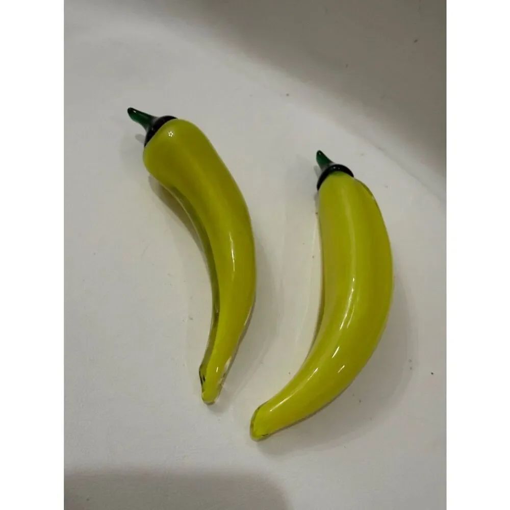 Banana Pepper 2 Hand Blown Glass Paperweight Art Decor Accent Yellow Green Stem